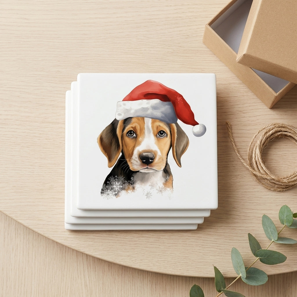 American Foxhound Puppy Drawing ceramic coasters set of 4, gift set