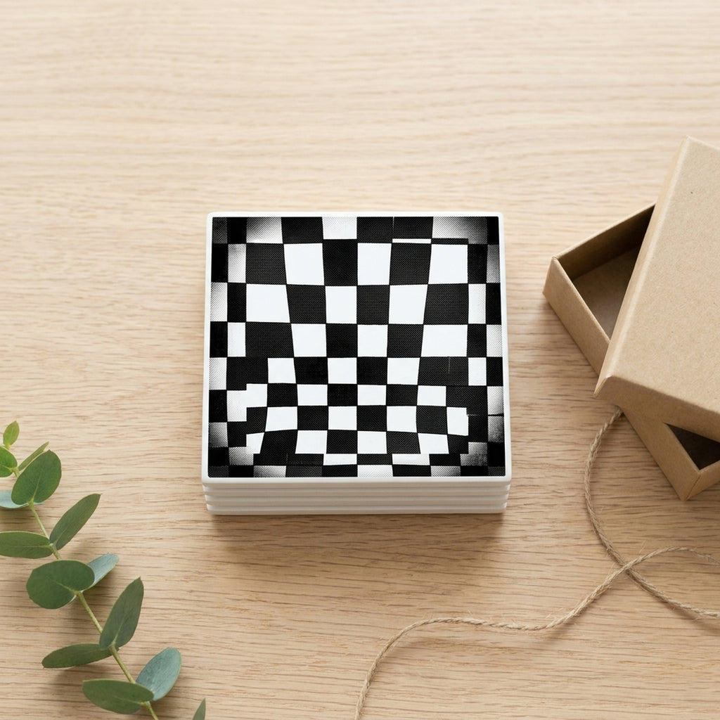 Checkerboard ceramic coasters set of 4, gift set