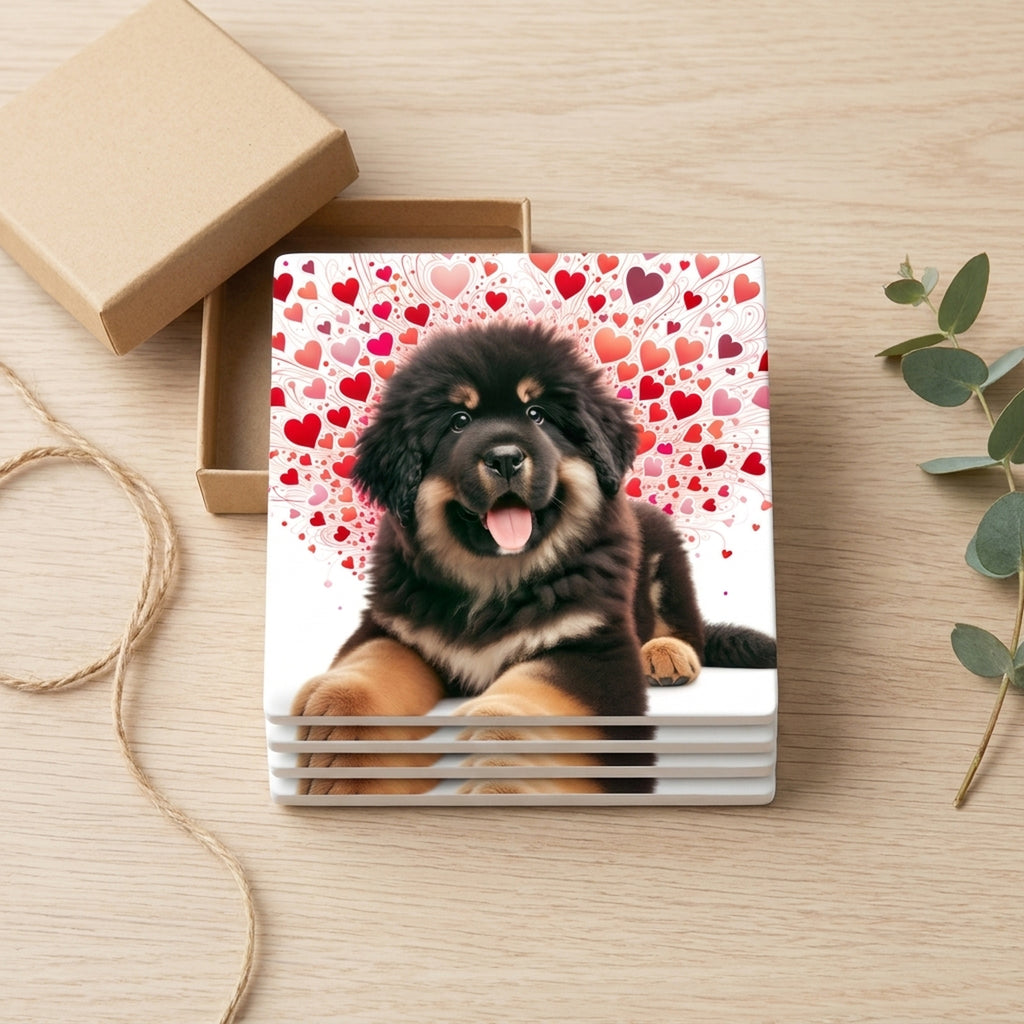 Tibetan Mastiff ceramic coasters set of 4, gift set