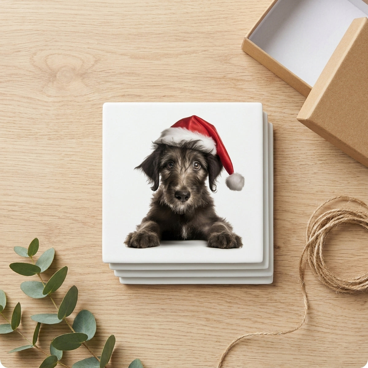 Scottish Deerhound Puppy ceramic coasters set of 4, gift set