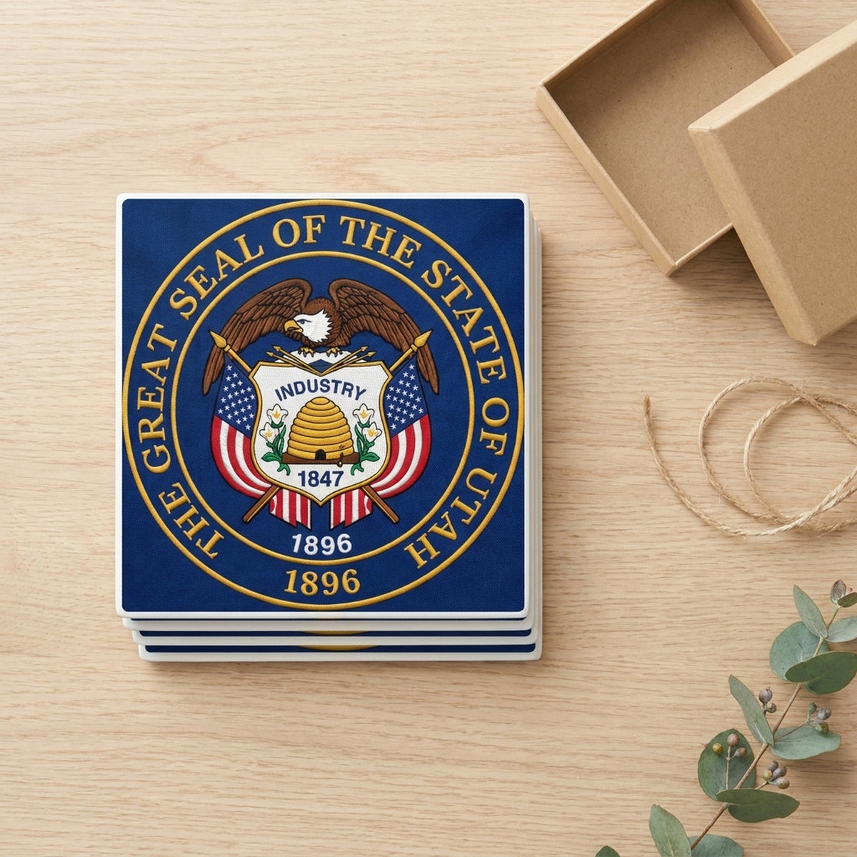 Utah State Flag ceramic coasters set of 4, gift set