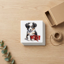 Miniature American Shepherd Puppy Drawing ceramic coasters set of 4, gift set