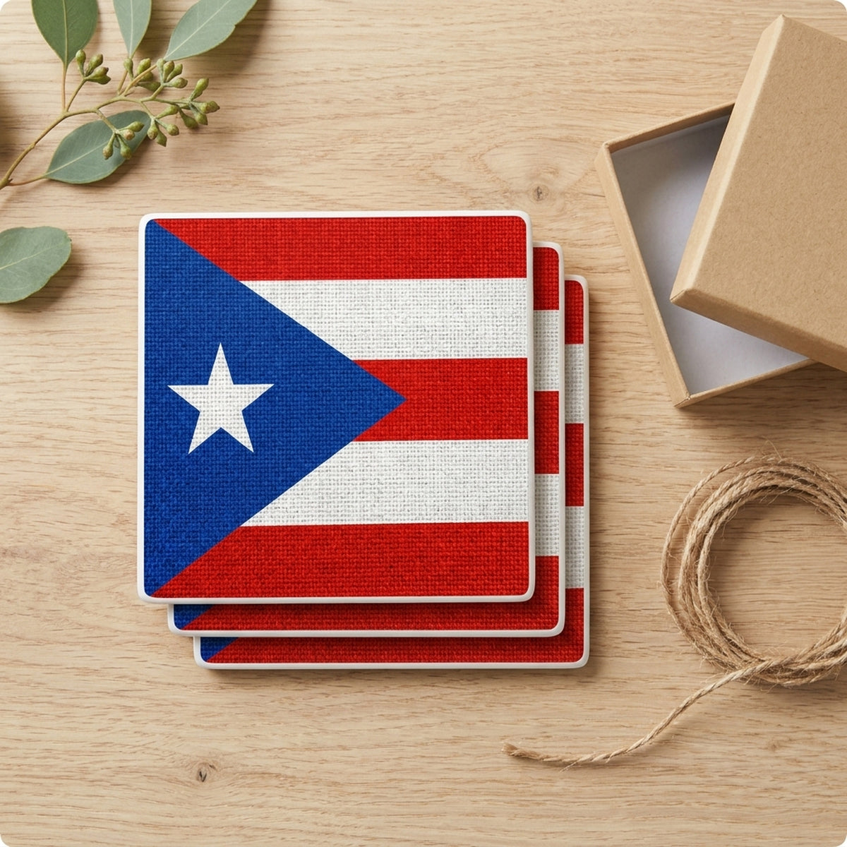 Puerto Rico Flag Pride ceramic coasters set of 4, gift set