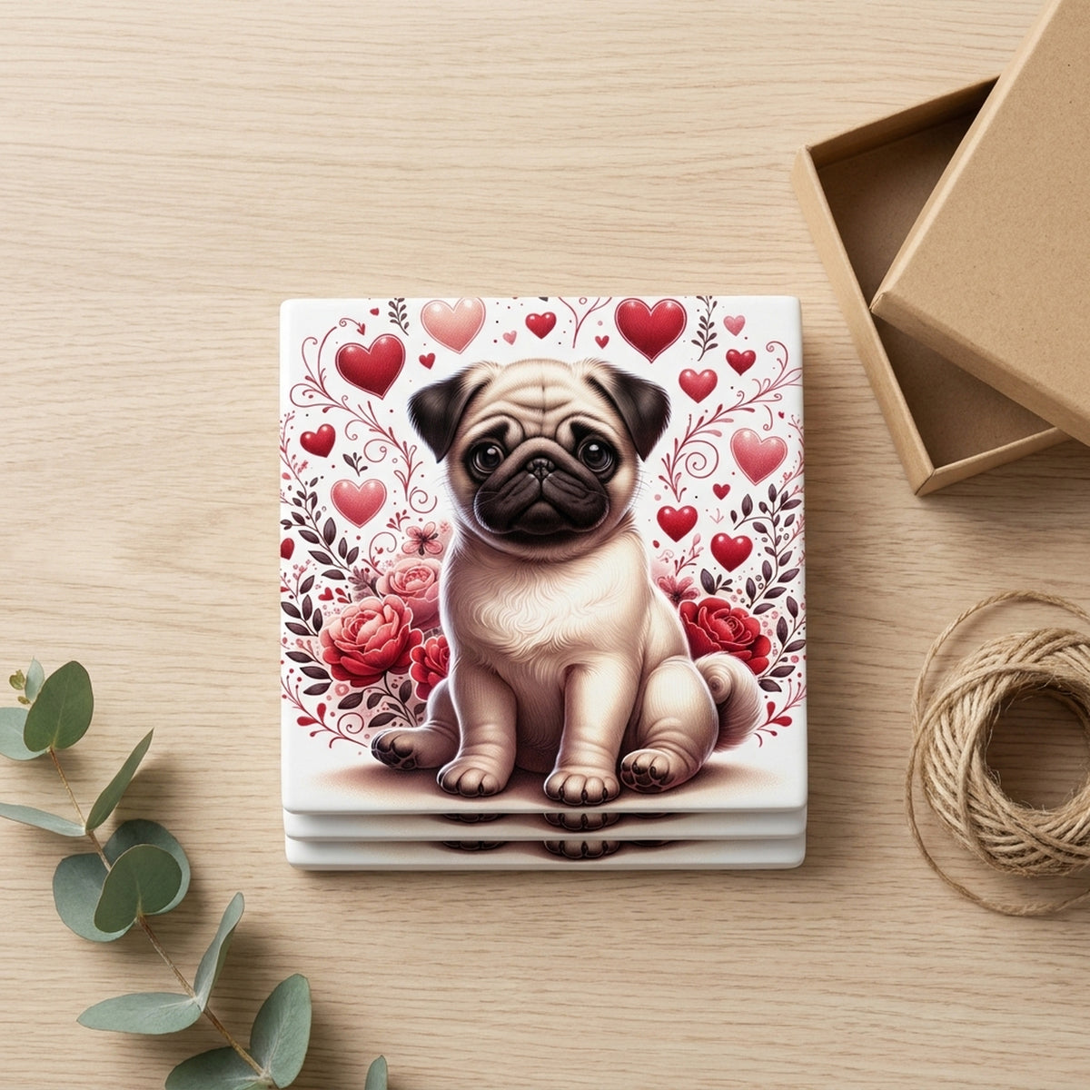 Pug ceramic coasters set of 4, gift set