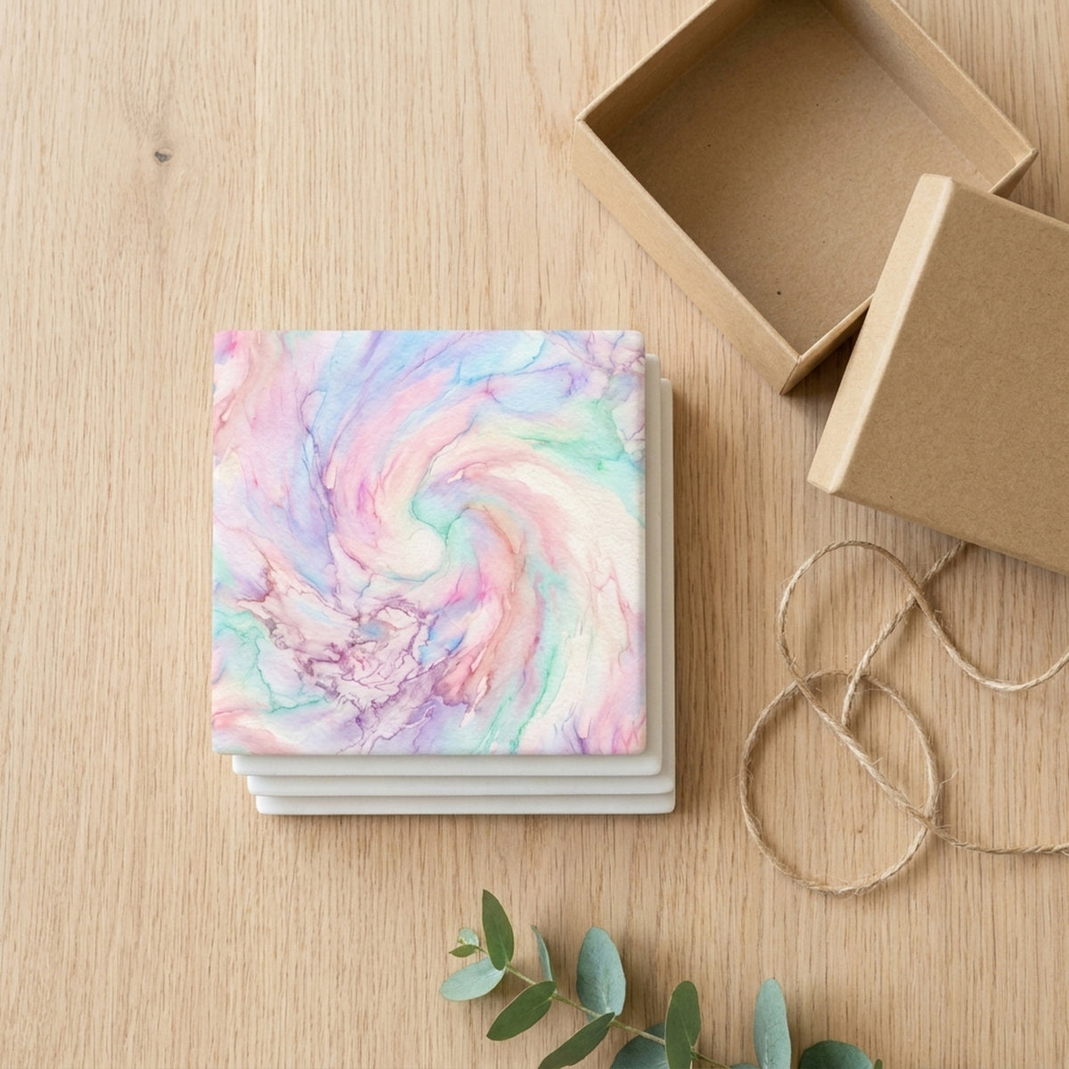 Pastel Tie-Dye ceramic coasters set of 4, gift set