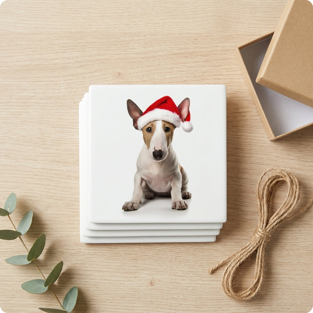 Miniature Bull Terrier ceramic coasters set of 4, gift set