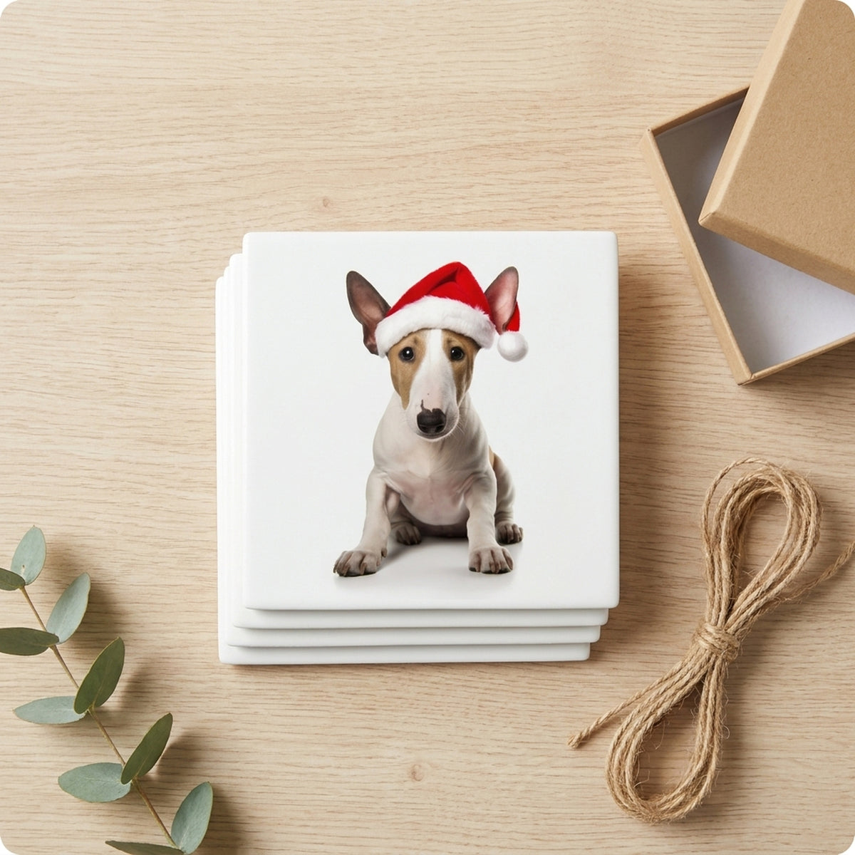Miniature Bull Terrier ceramic coasters set of 4, gift set