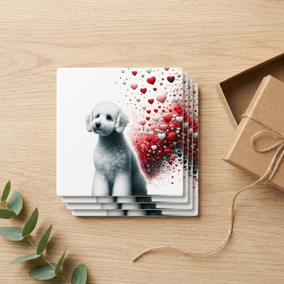 Poodle ceramic coasters set of 4, gift set