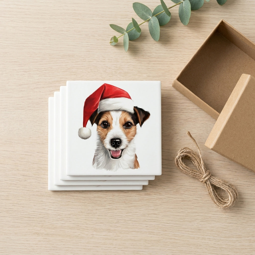 Russell Terrier ceramic coasters set of 4, gift set