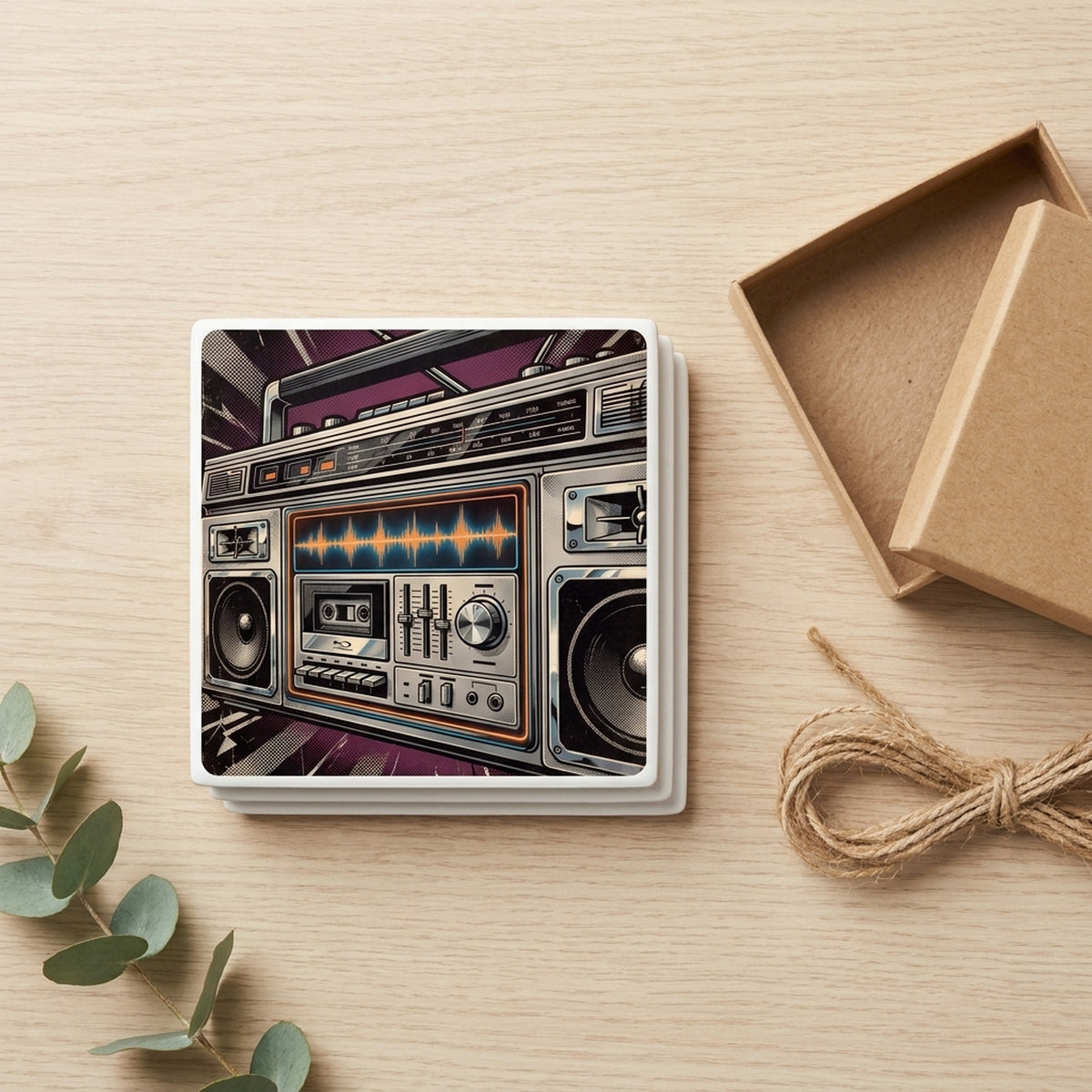 Boombox ceramic coasters set of 4, gift set