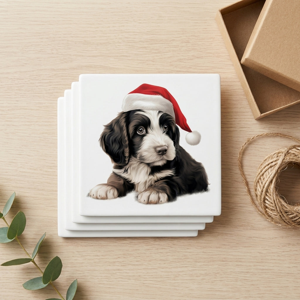 Spinone Italiano Puppy Drawing ceramic coasters set of 4, gift set