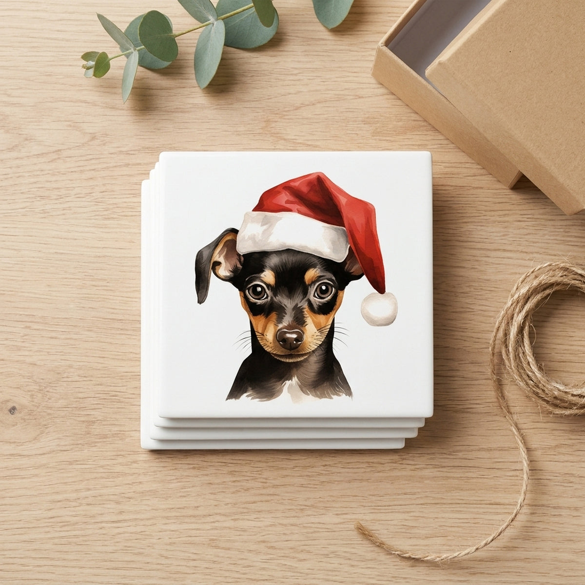 Miniature Pinscher Puppy Drawing ceramic coasters set of 4, gift set
