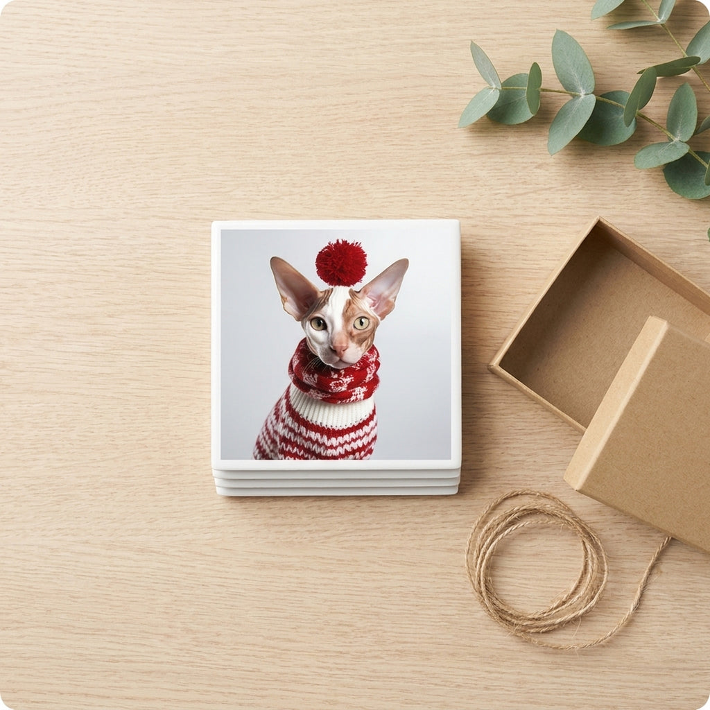 Cornish Rex Cat ceramic coasters set of 4, gift set