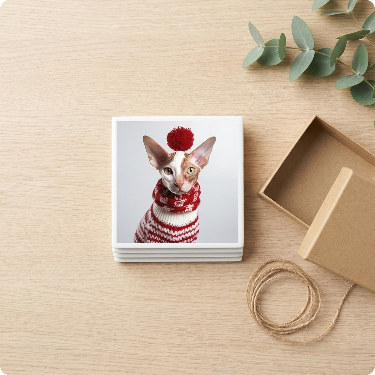 Cornish Rex Cat ceramic coasters set of 4, gift set