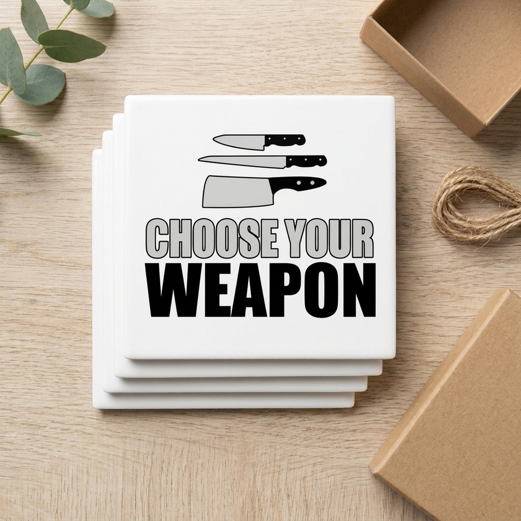 Choose Your Weapon - Chef Knives ceramic coasters set of 4, gift set
