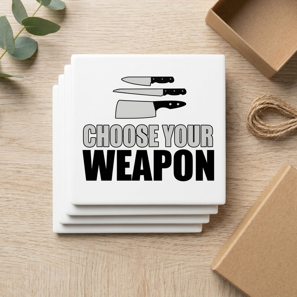 Choose Your Weapon - Chef Knives ceramic coasters set of 4, gift set