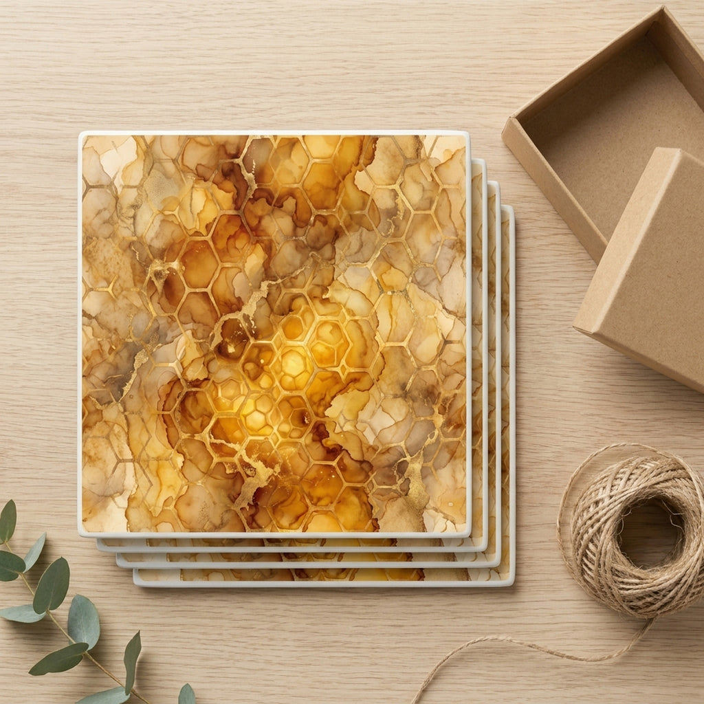 Honeycomb Hexagon ceramic coasters set of 4, gift set