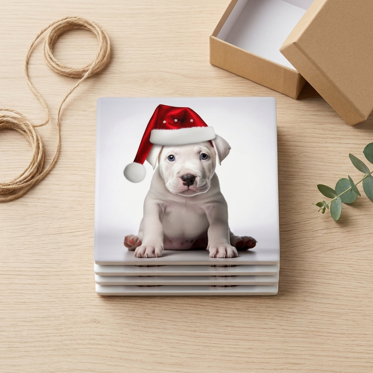 Dogo Argentino Puppy ceramic coasters set of 4, gift set