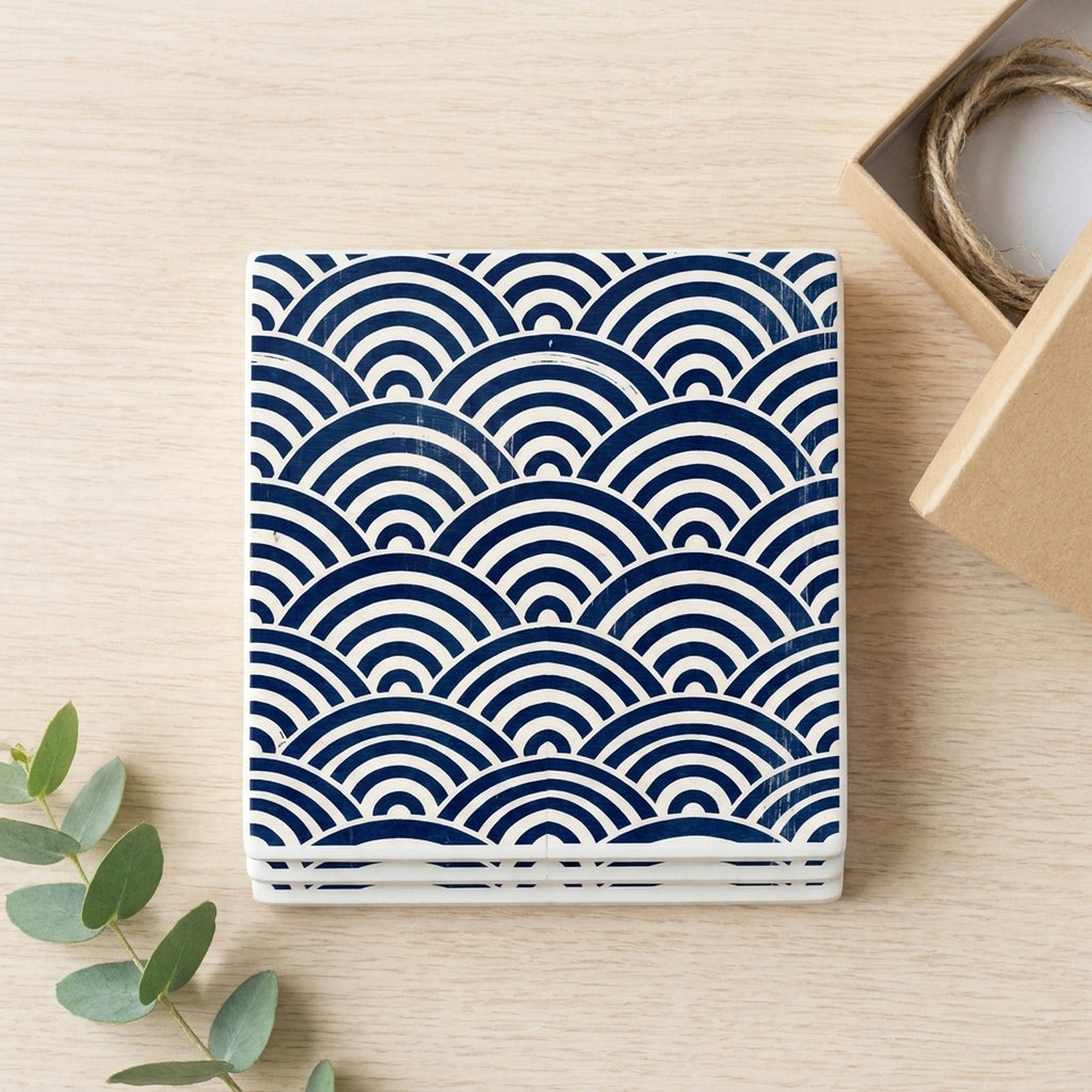 Ukiyo-e Wave Pattern ceramic coasters set of 4, gift set
