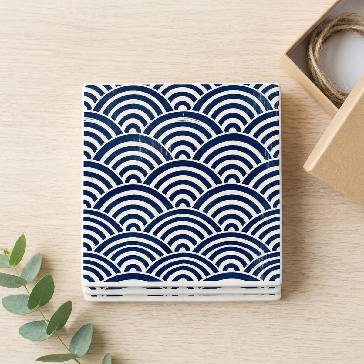Ukiyo-e Wave Pattern ceramic coasters set of 4, gift set