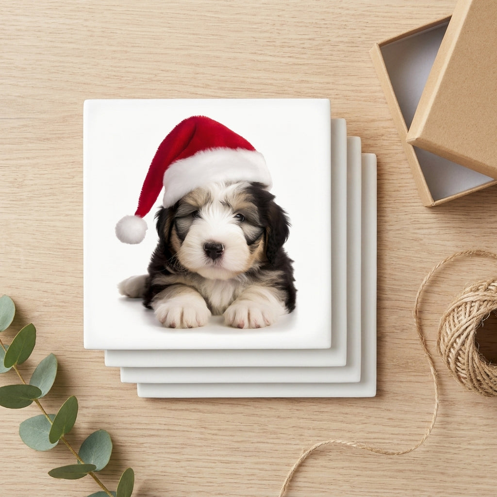 Old English Sheepdog Puppy ceramic coasters set of 4, gift set