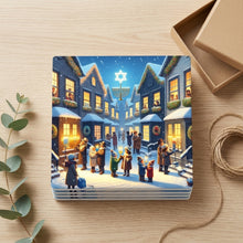 Snowy Hanukkah Village ceramic coasters set of 4, gift set