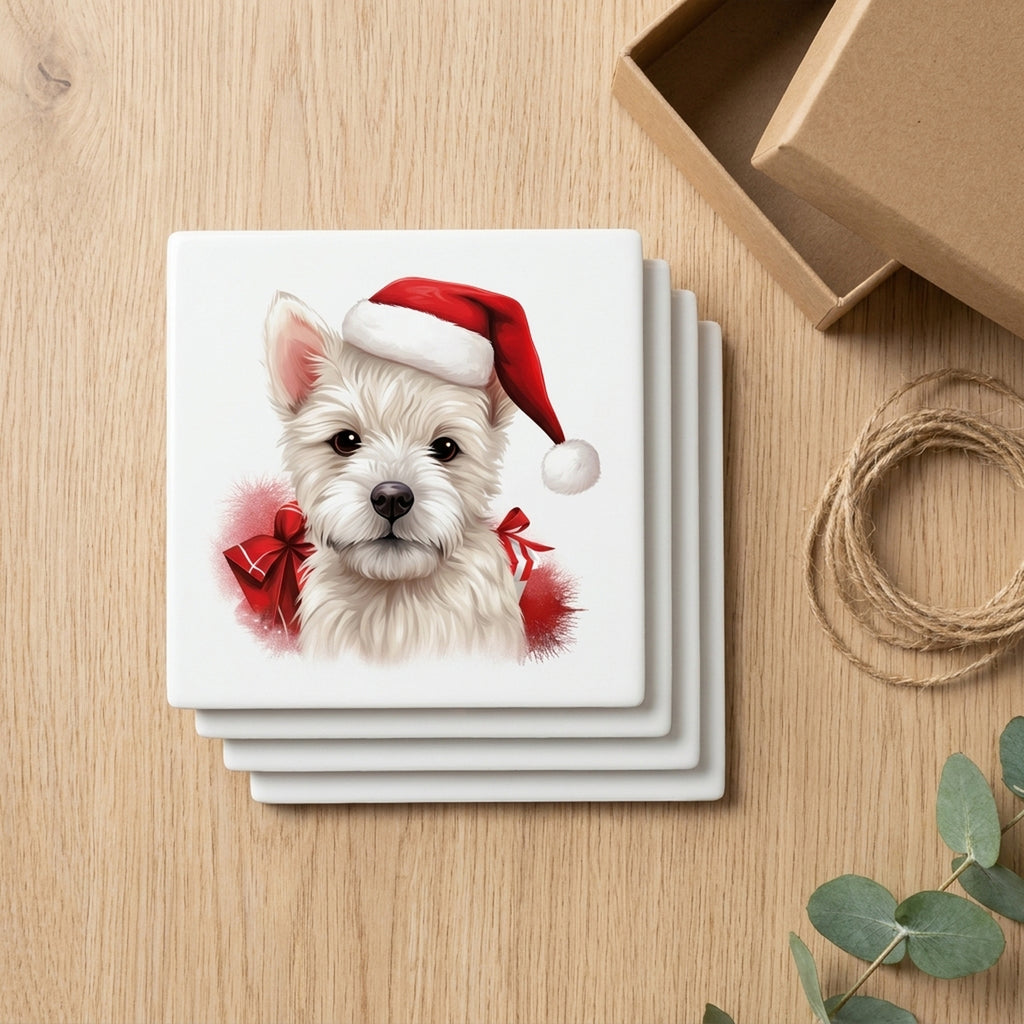 West Highland White Terrier Puppy Drawing ceramic coasters set of 4, gift set