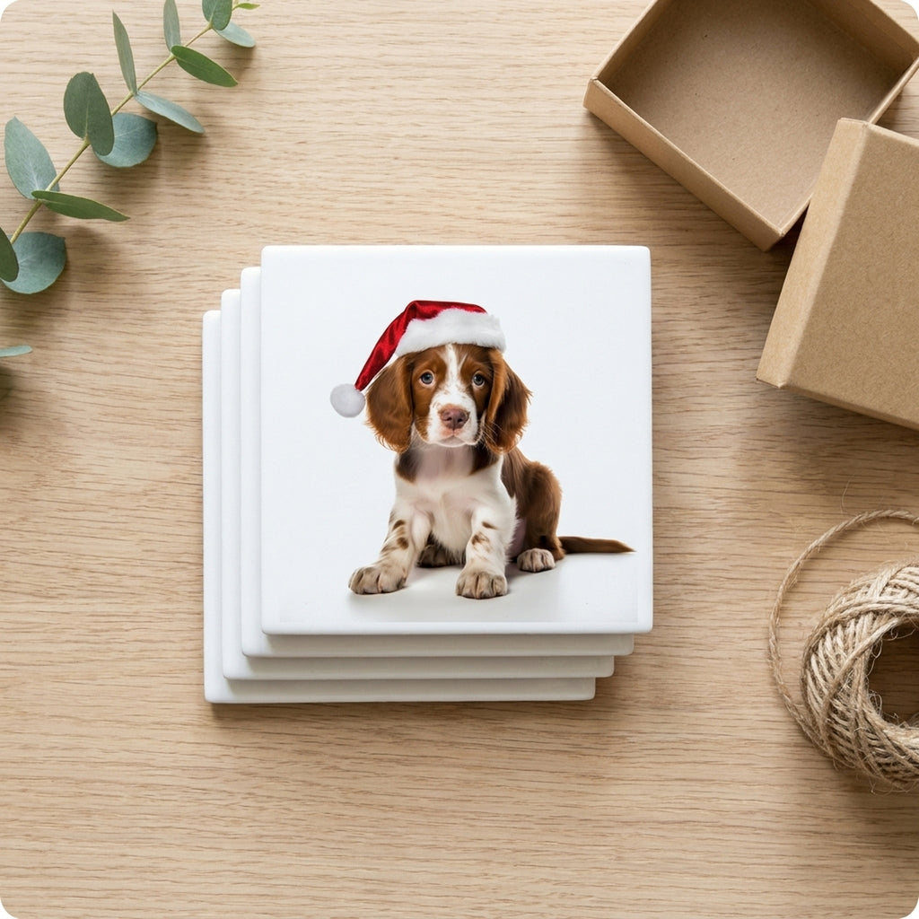 Irish Red and White Setter Puppy ceramic coasters set of 4, gift set