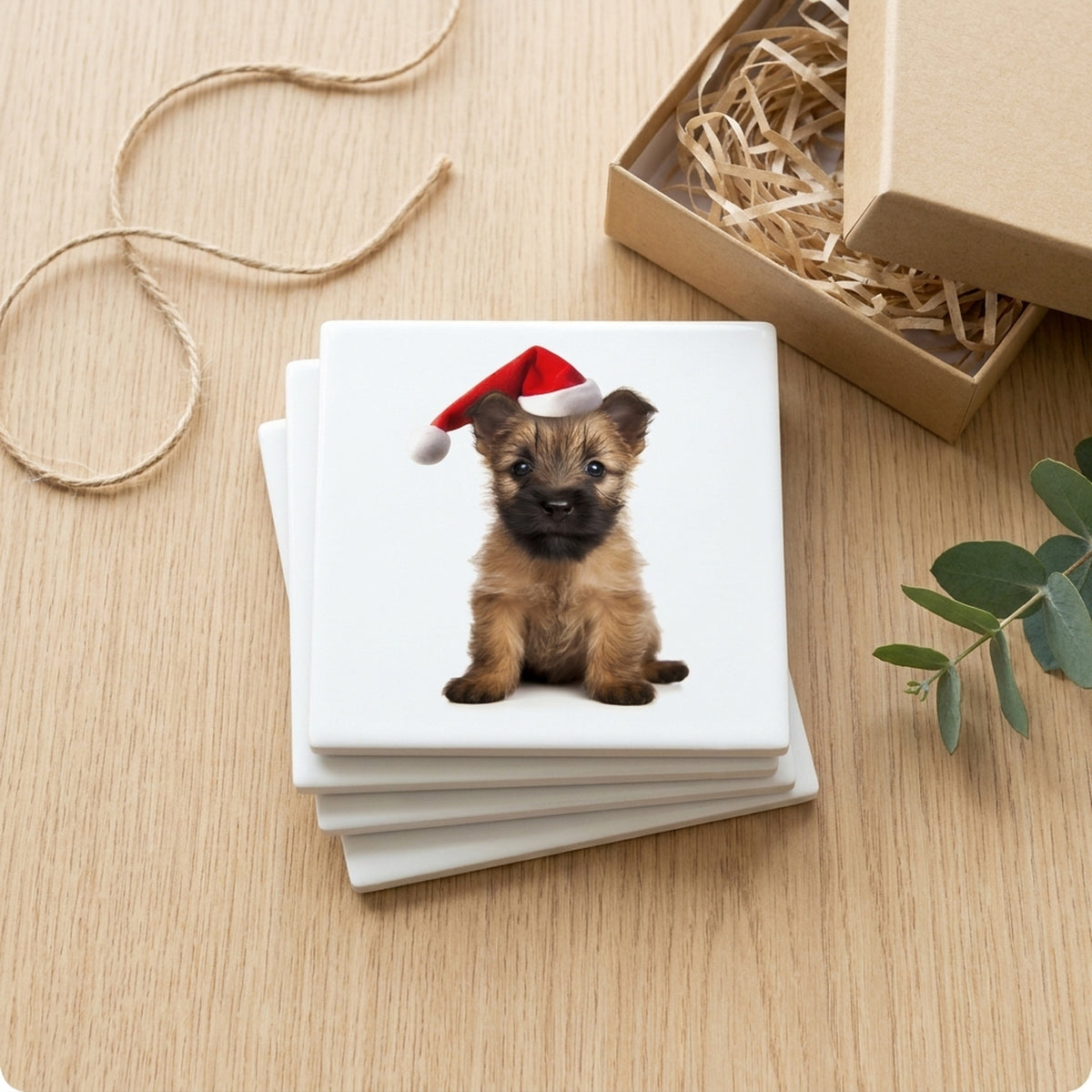 Cairn Terrier Puppy ceramic coasters set of 4, gift set