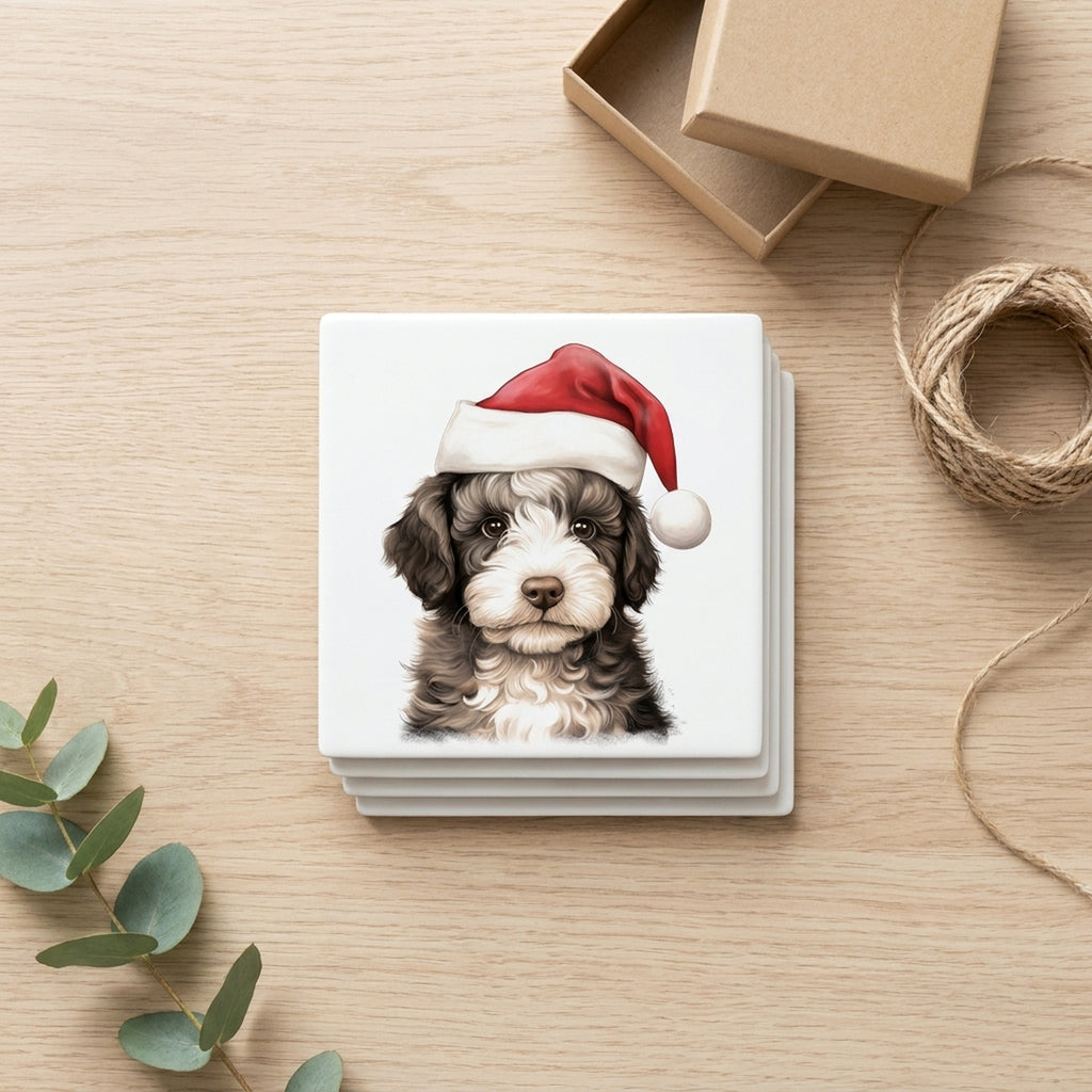 Spanish Water Dog Puppy Drawing ceramic coasters set of 4, gift set