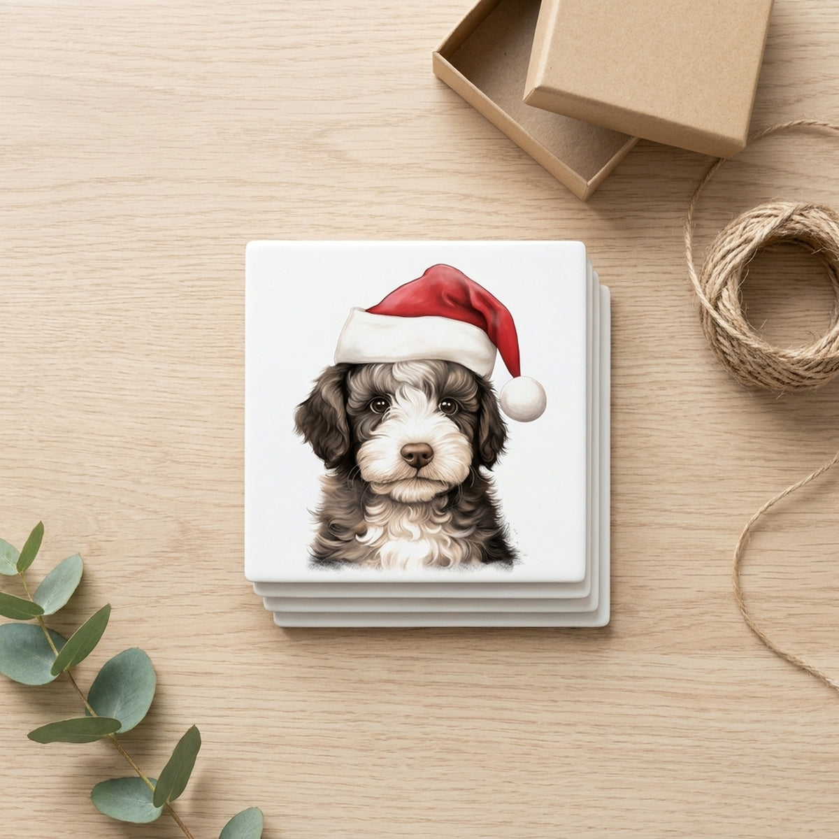 Spanish Water Dog Puppy Drawing ceramic coasters set of 4, gift set