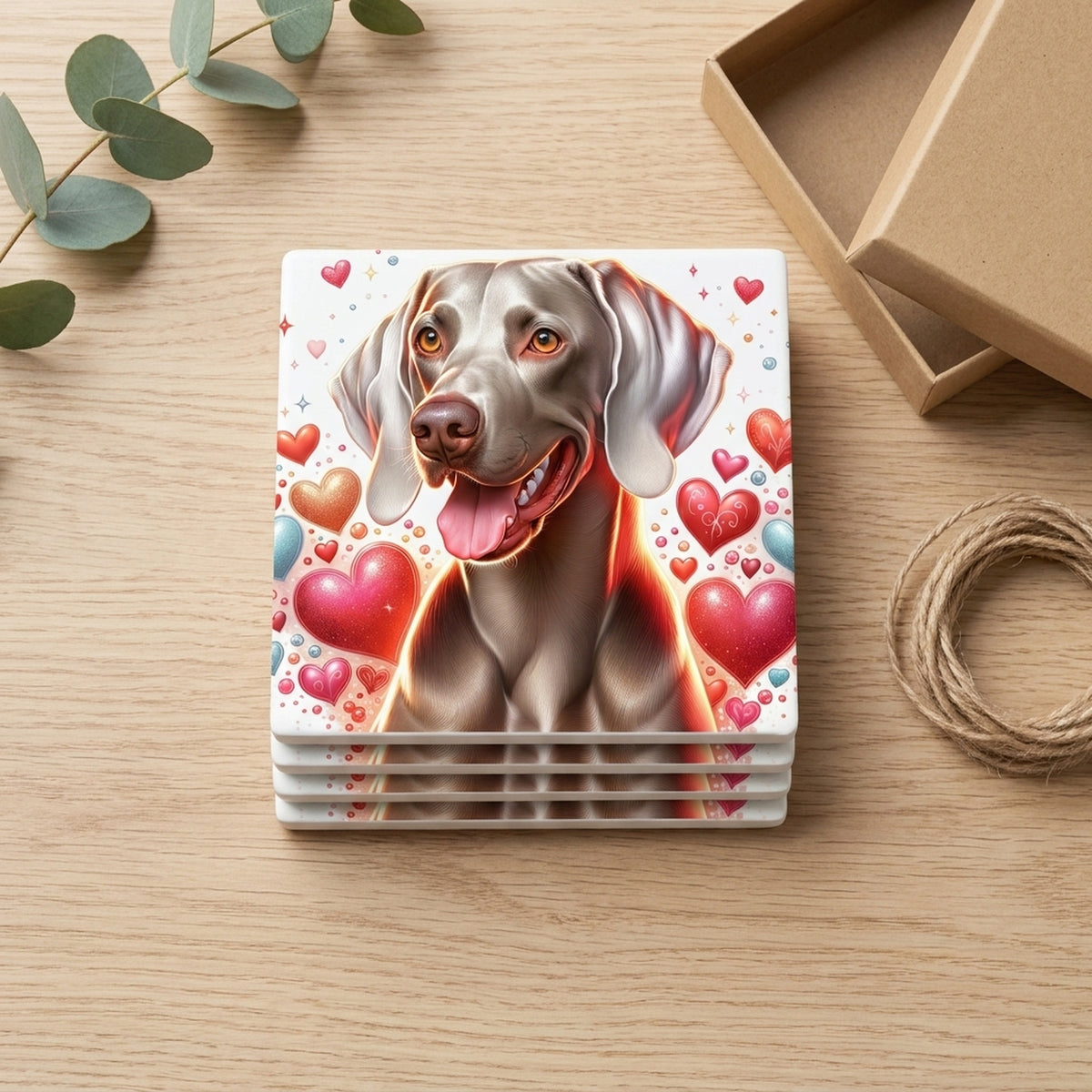 Weimaraner ceramic coasters set of 4, gift set