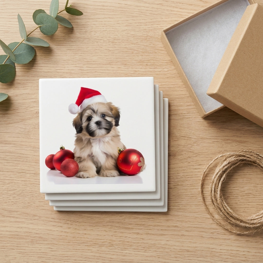Lhasa Apso Puppy ceramic coasters set of 4, gift set
