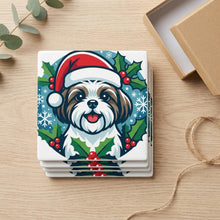 Shih Tzu Christmas Ornament Art ceramic coasters set of 4, gift set