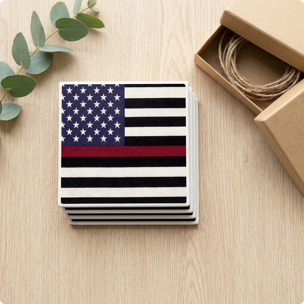 Thin Red Line Flag ceramic coasters set of 4, gift set