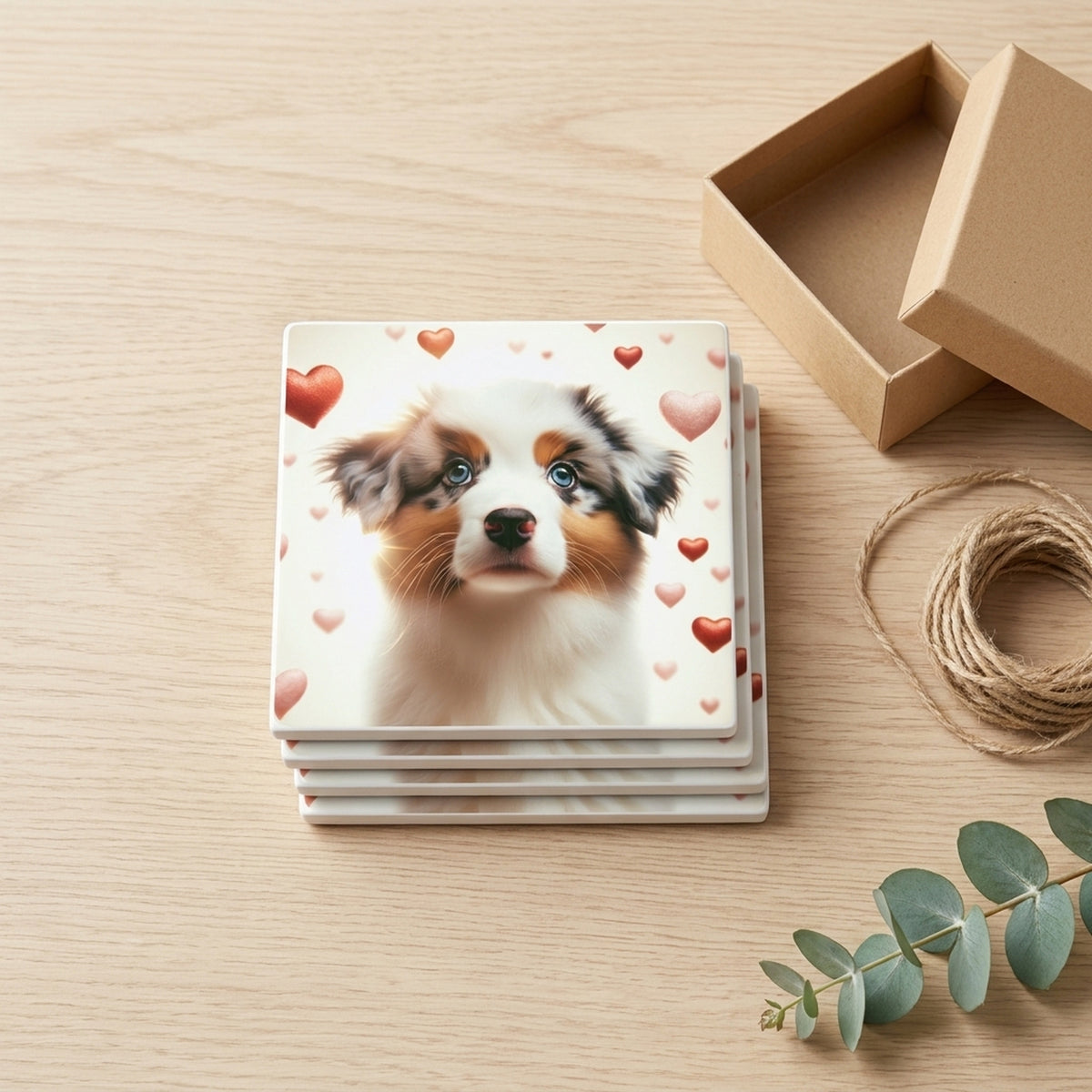 Australian Shepherd ceramic coasters set of 4, gift set
