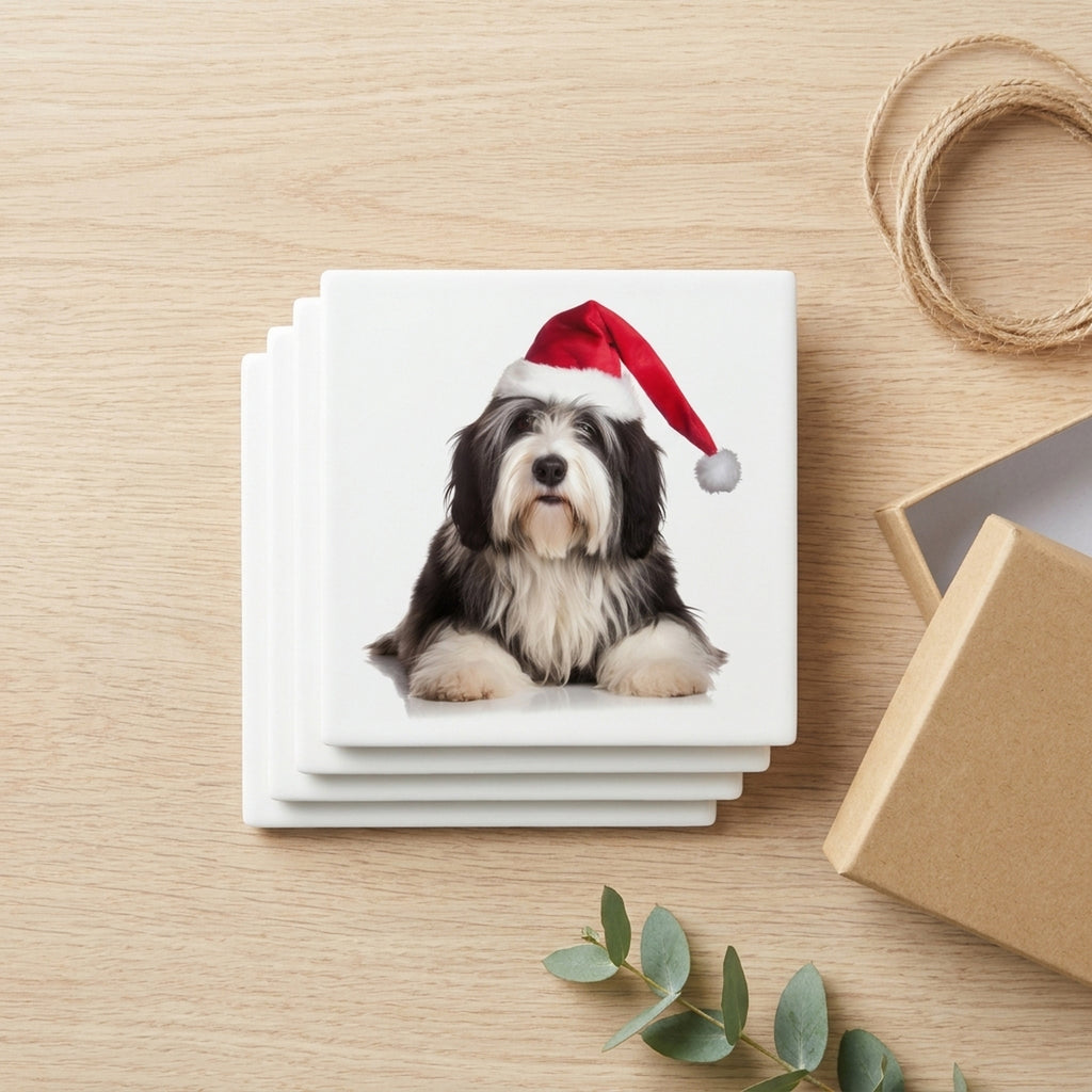 Polish Lowland Sheepdog ceramic coasters set of 4, gift set