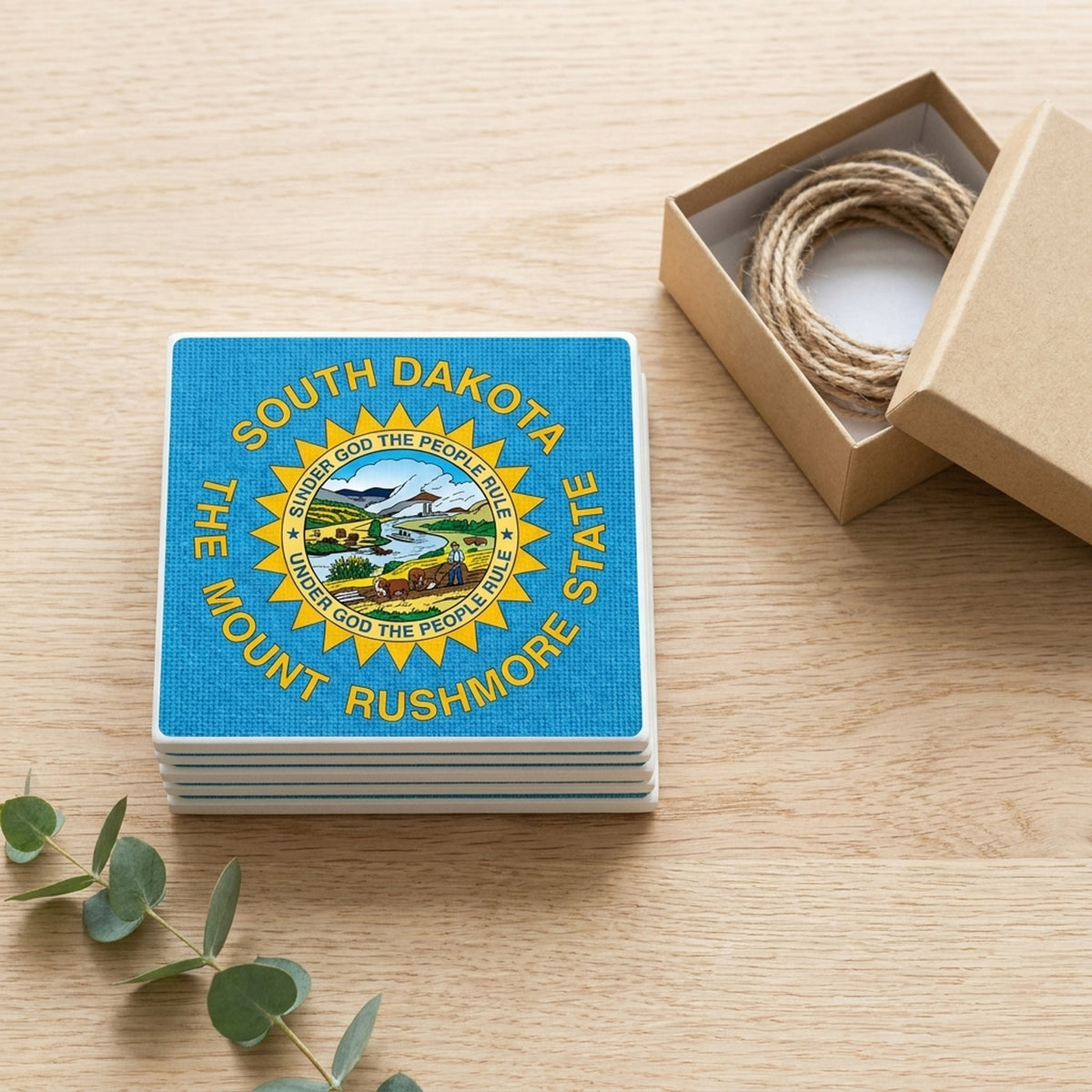 South Dakota State Flag ceramic coasters set of 4, gift set