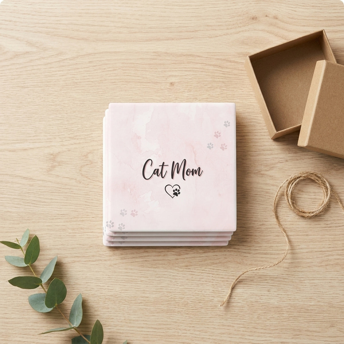Cat Mom Heart Paw ceramic coasters set of 4, gift set