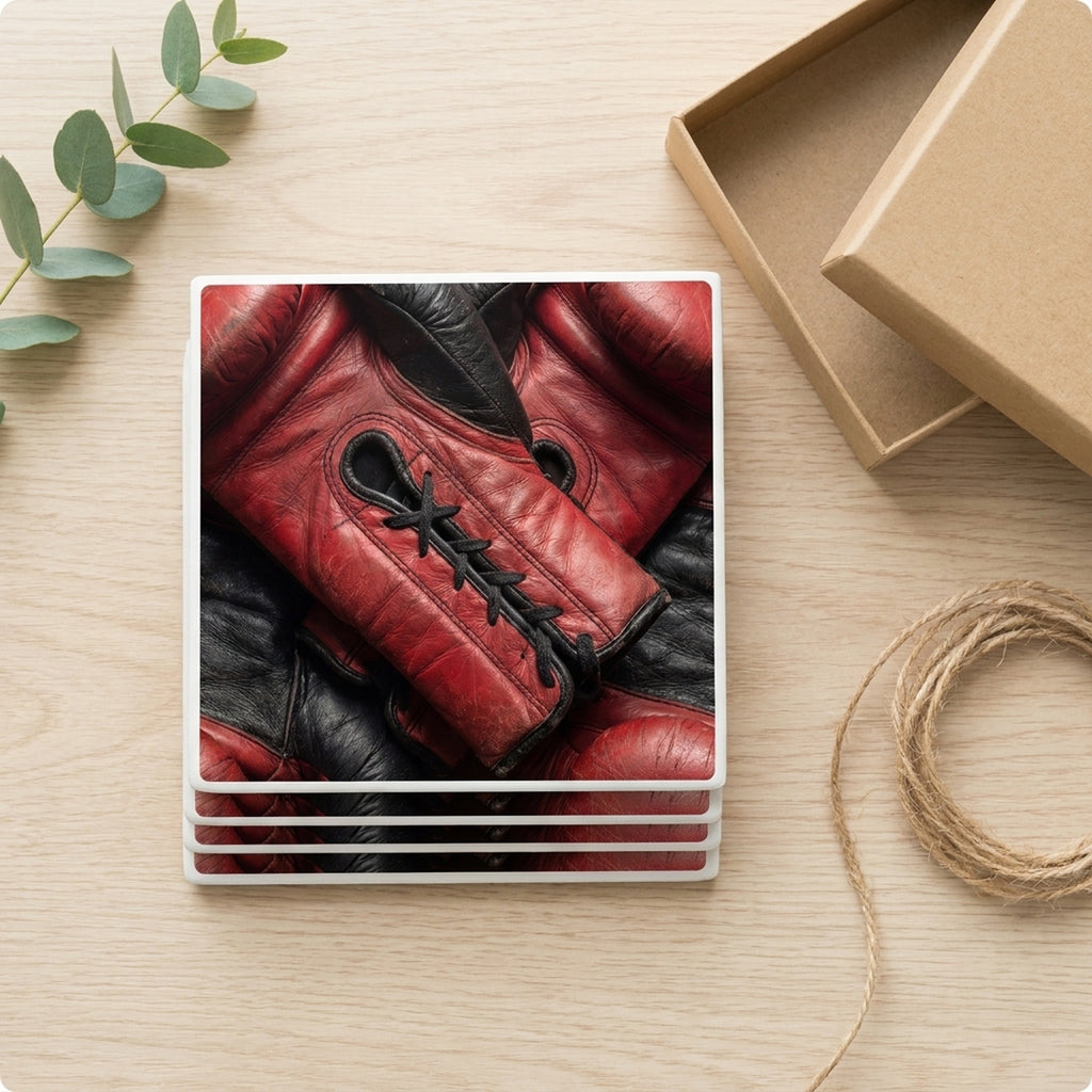 Boxing Gloves ceramic coasters set of 4, gift set