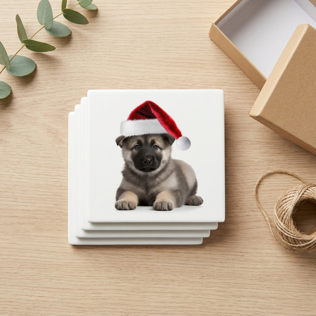 Norwegian Elkhound Puppy ceramic coasters set of 4, gift set