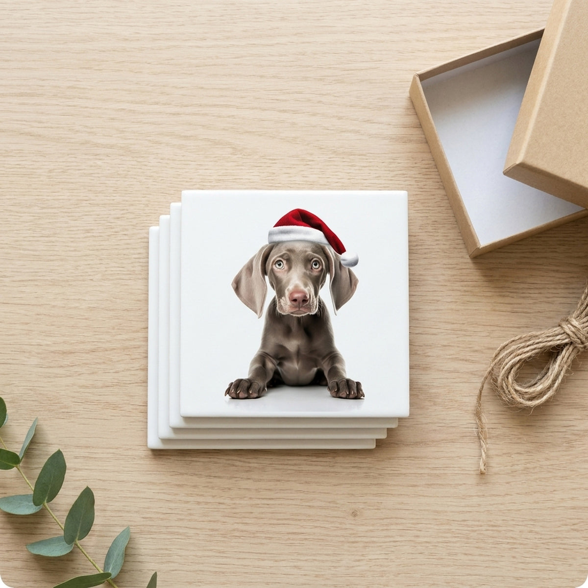 Weimaraner Puppy ceramic coasters set of 4, gift set