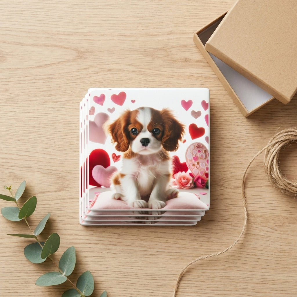 Cavalier King Charles Spaniel ceramic coasters set of 4, gift set