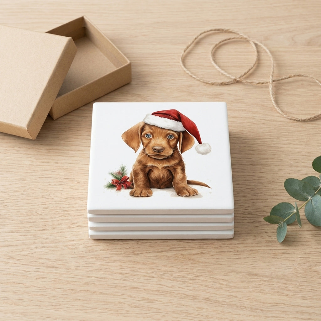 Wirehaired Vizsla Puppy Drawing ceramic coasters set of 4, gift set
