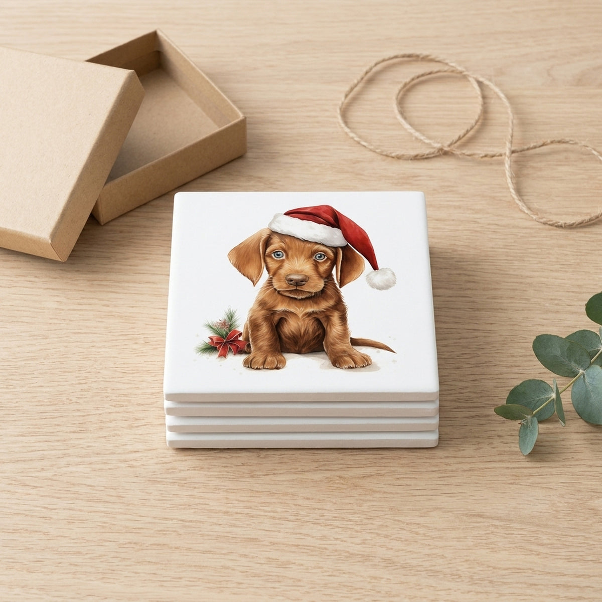 Wirehaired Vizsla Puppy Drawing ceramic coasters set of 4, gift set