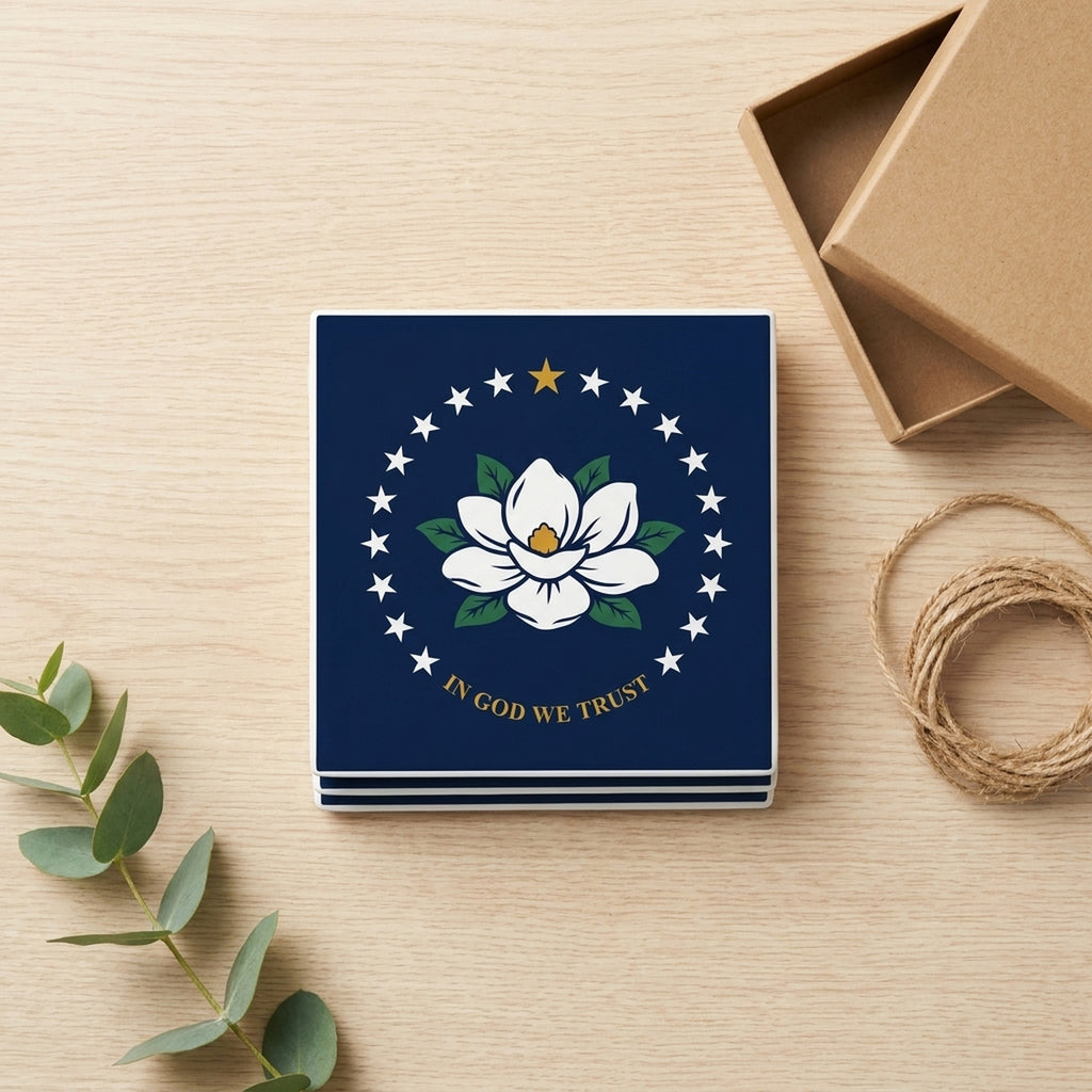 Mississippi State Flag ceramic coasters set of 4, gift set