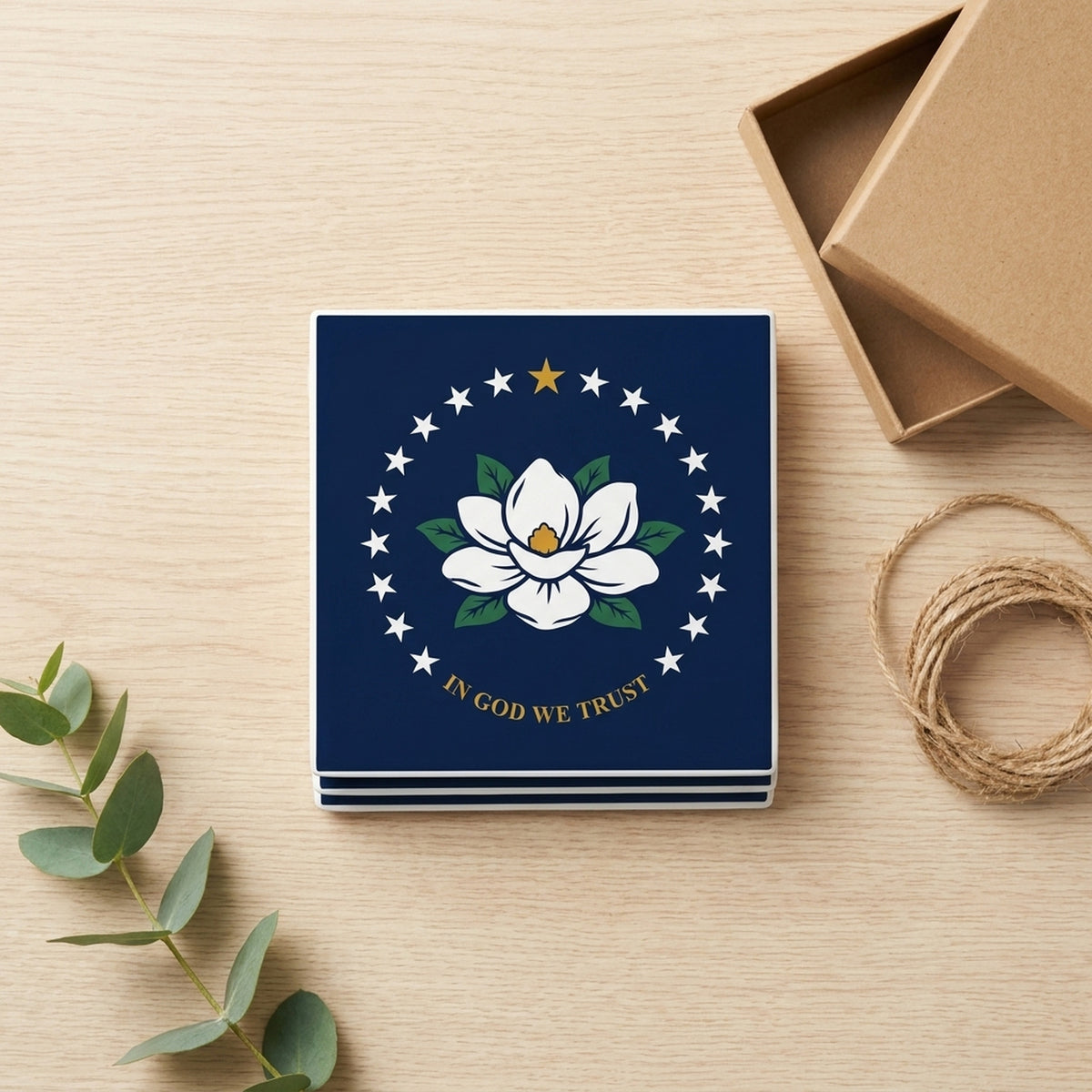 Mississippi State Flag ceramic coasters set of 4, gift set