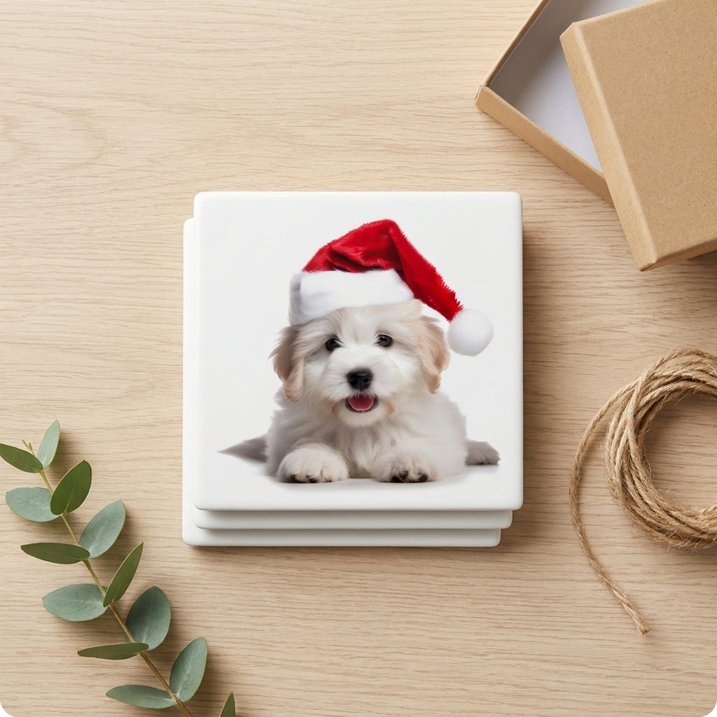 Coton de Tulear Puppy ceramic coasters set of 4, gift set