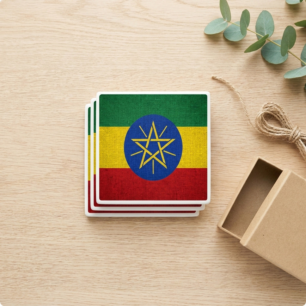 Ethiopia Flag Pride ceramic coasters set of 4, gift set