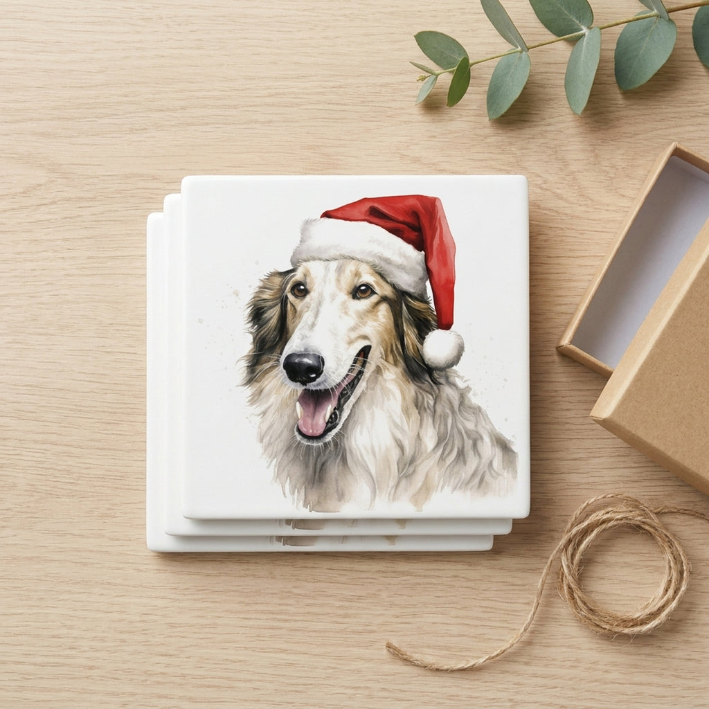 Borzoi Puppy Drawing ceramic coasters set of 4, gift set